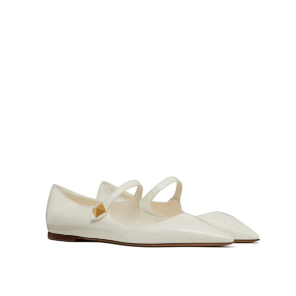 NWT Valentino Garavani Tiptoe Ballerina Flats Ivory Patent Leather Pointed Toe - Picture 3 of 10